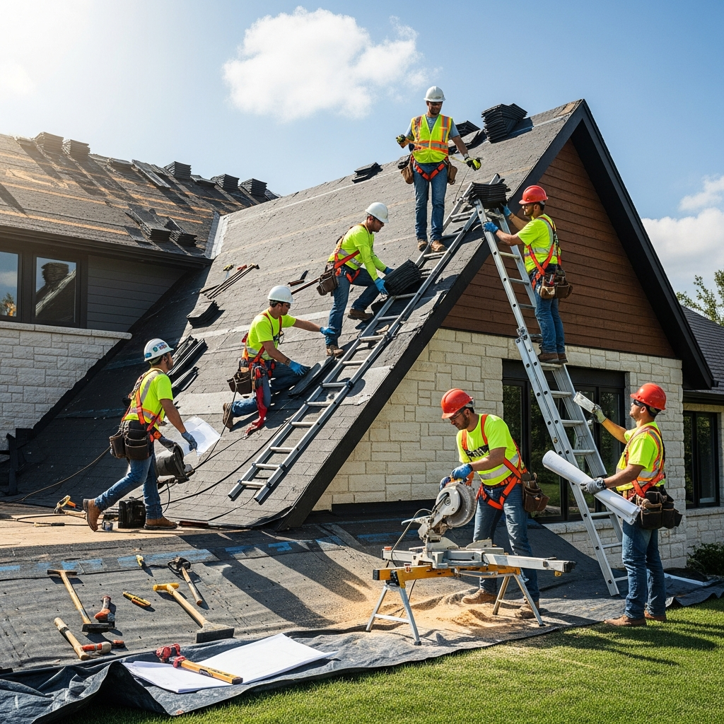 construction team repairing a home roof after storm damage nclpv2fw copy